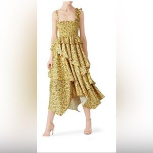 Petersyn Yellow Floral Ruffled Midi Dress